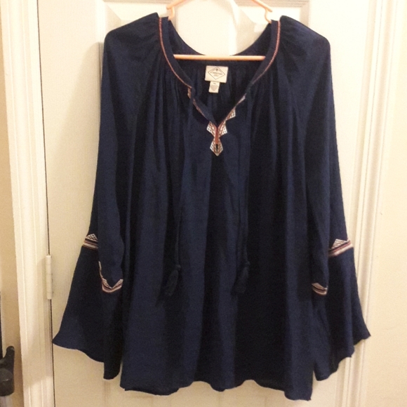 St. John's Bay Tops - Navy Blue Flowy Top